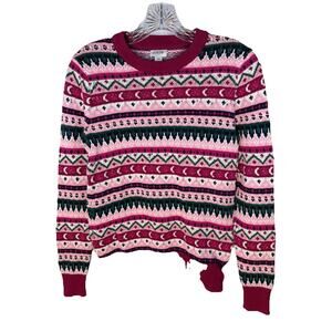 J. Crew Fair Isle Crew Neck Sweater Sz XS Pink Blue White Green All Over Striped